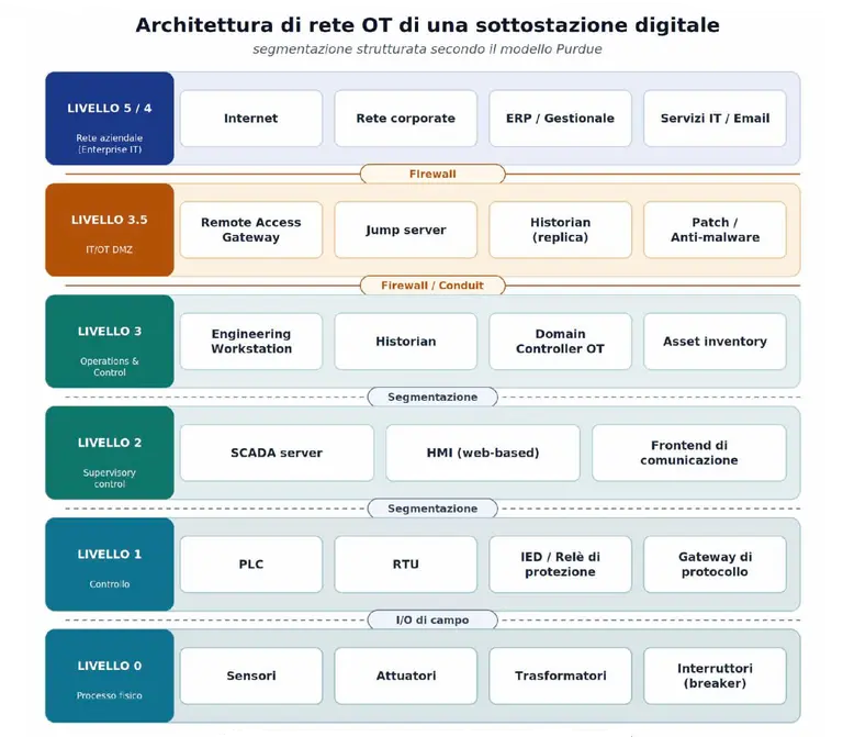 Vincenzo Calabro' | Zero Trust nei sistemi OT: Architettura di rete OT, segmentata secondo il modello Purdue.